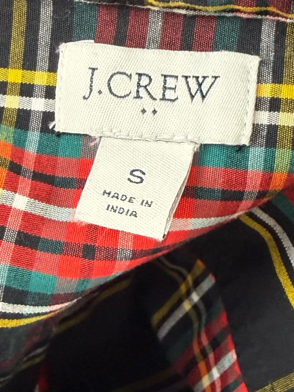 J Crew Plaid Popover Shirt Womens Small Multicolor Plaid Rhinestone Buttons